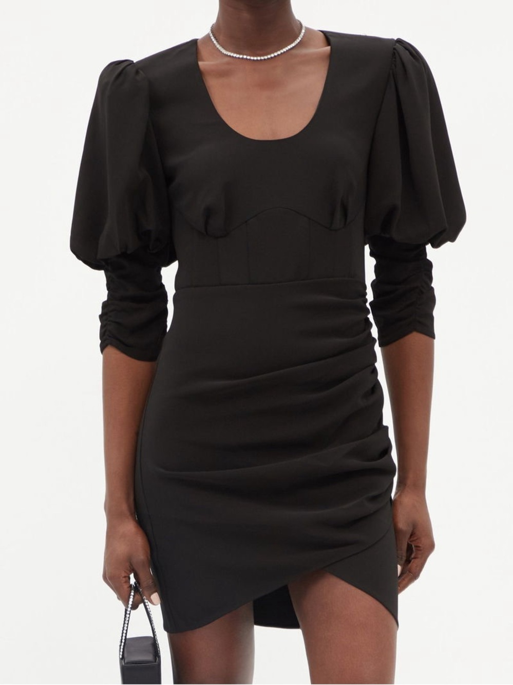 Self-Portrait Puff-Sleeve Crepe Mini Dress